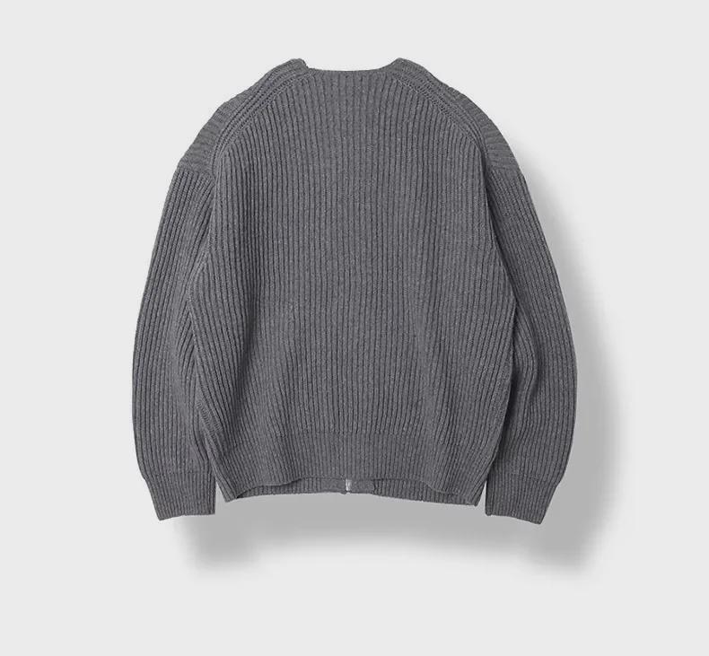 Męski kardigan dzianinowy w jednolitym kolorze na jesień/zimę 2024: Modny, Casualowy, Pasujący do wszystkiego, Okrągły dekolt, Dostępne duże rozmiary