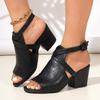 Summer New Style One-word Solid Color Women's Large Size Thick Heel Fish Mouth Sandals