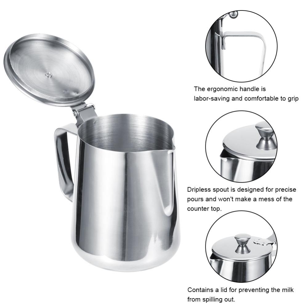 With Lid Milk Frothing Cup Thicken Design Coffee Pitcher Frothing Jug Latte Art Cup Home Coffee 600ml