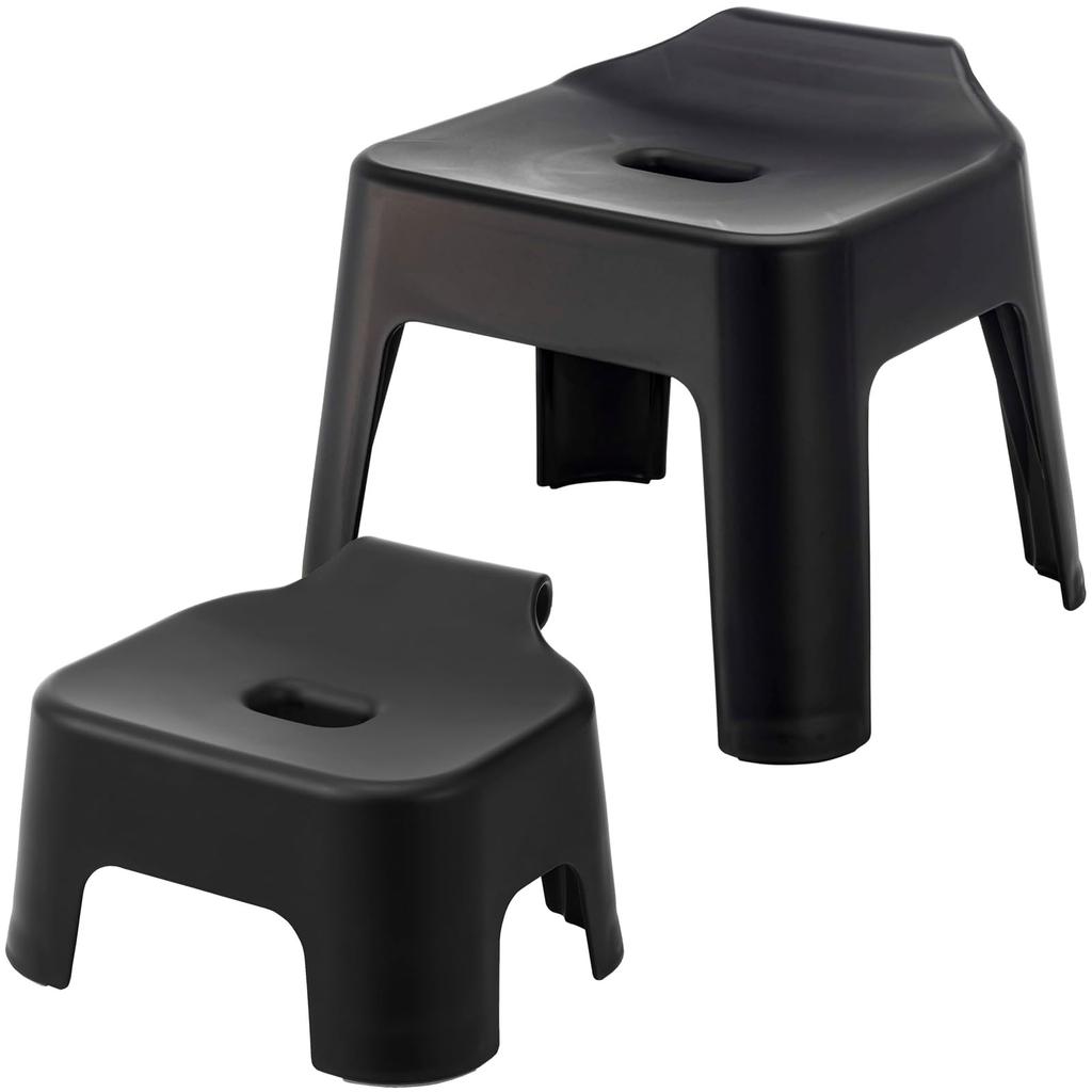 Yamazaki Tower Floating Storage Bath Chair, Black, 1764 5384, 2-Piece Set: 25cm Seat Height + 13cm Seat Height Kids' Floating Storage Bath Chair