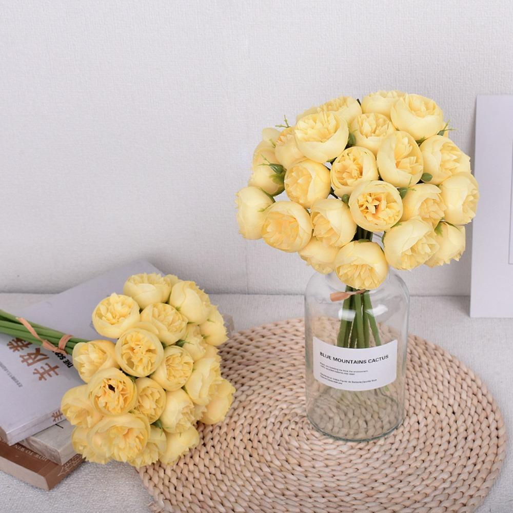 

27 Heads Artificial Peony Bouquet Tea Rose Fake Flower Bridal Bouquet Emulational Peony Garden жовтий
