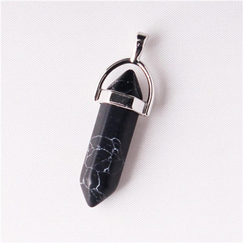 Bohemian Style Agate Crystal Quartz Hexagonal Bullet Pendant Necklace