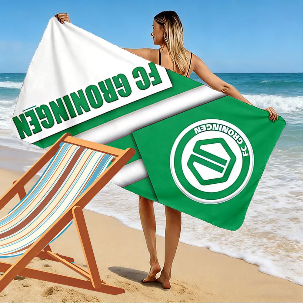 Large Beach Towel with FC Groningen Dutch Football Crest, Quick Dry Microfiber, Soft and Durable, for Beach Pool Travel