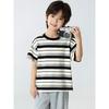 Children's Clothing Kids' Striped Stretch Short-Sleeve T-Shirt 2026 Summer Big Kids Half-Sleeve Lycra Cotton Girls' Youth Round Neck