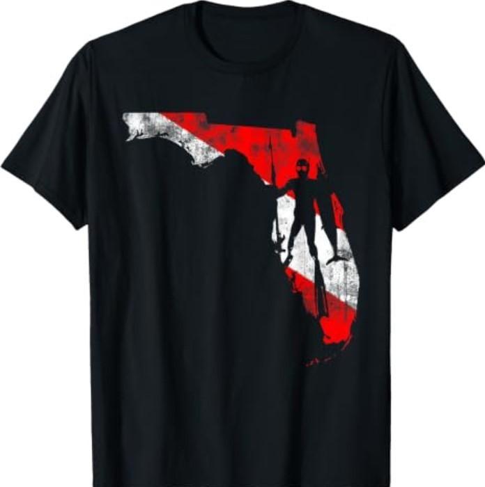 Spearfishing FreeDiving Florida Dive Flag Vintage Distressed T-Shirt