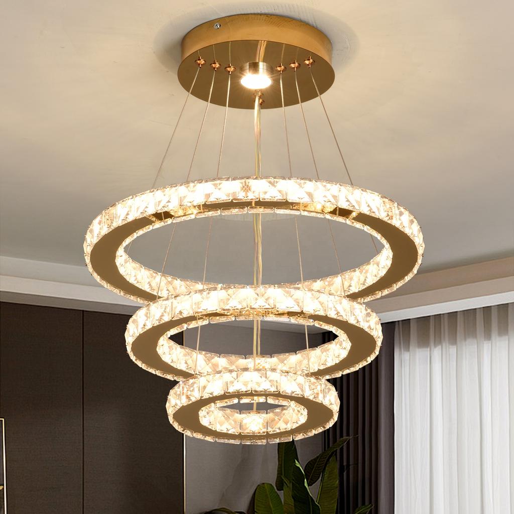 German Warehouse Gold 3 Ring LED Ceiling Light 3 Color Temperature Stainless Steel Material Remote Control Surface Fixtures