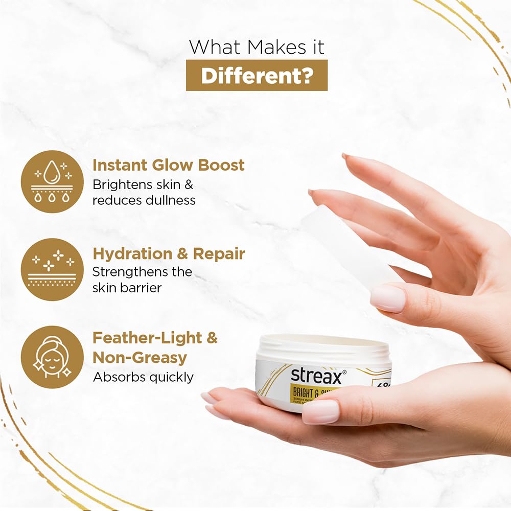 Streax Bright & Shine Face Cream Gel 50gm for Hydration Radiance and Skin Brightening Daily Use