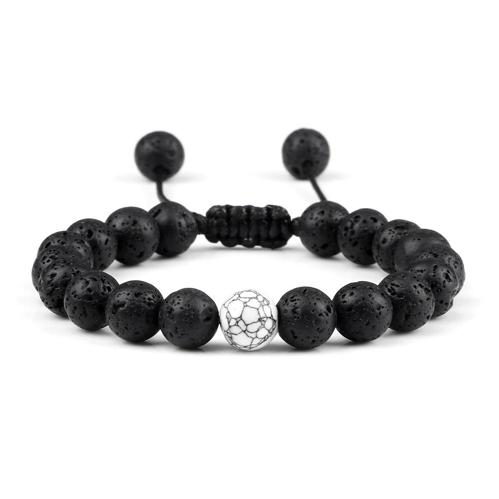 Hot 2pcs/Set Couples Distance Braid Bracelets Natural Stone White And Black Ying Yang Beads Bracelet Best Friend Strand Jewelry