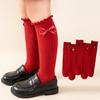Red New Year Knee Socks Princess Christmas Middle Tube Socks Cute Children's Bow Stockings  Kids