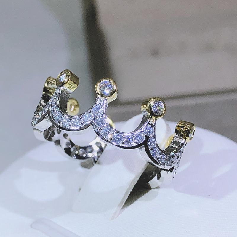 Sterling Silver High Quality Cent Gold Crown Zircon Ring For Ladies Party Engagement Fashion Jewelry Gift