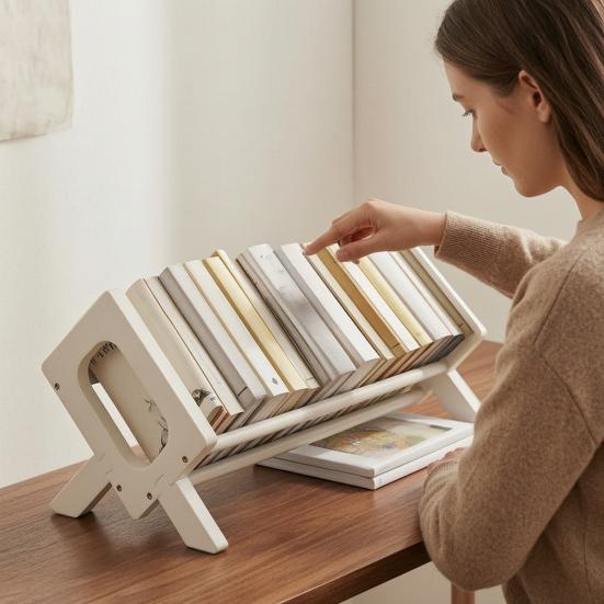 Yousheng Solid Wood Bookshelf, Desktop Book Rack with Triangular Support, Tilted Design Book Display Stand, Simple Book Storage Rack for Home Office