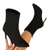 Nuevas botas cortas negras de tacón alto puntiagudo para mujer, botas de primavera y otoño de una sola capa, tacones finos puntiagudos, botas finas elásticas de talla grande de comercio exterior