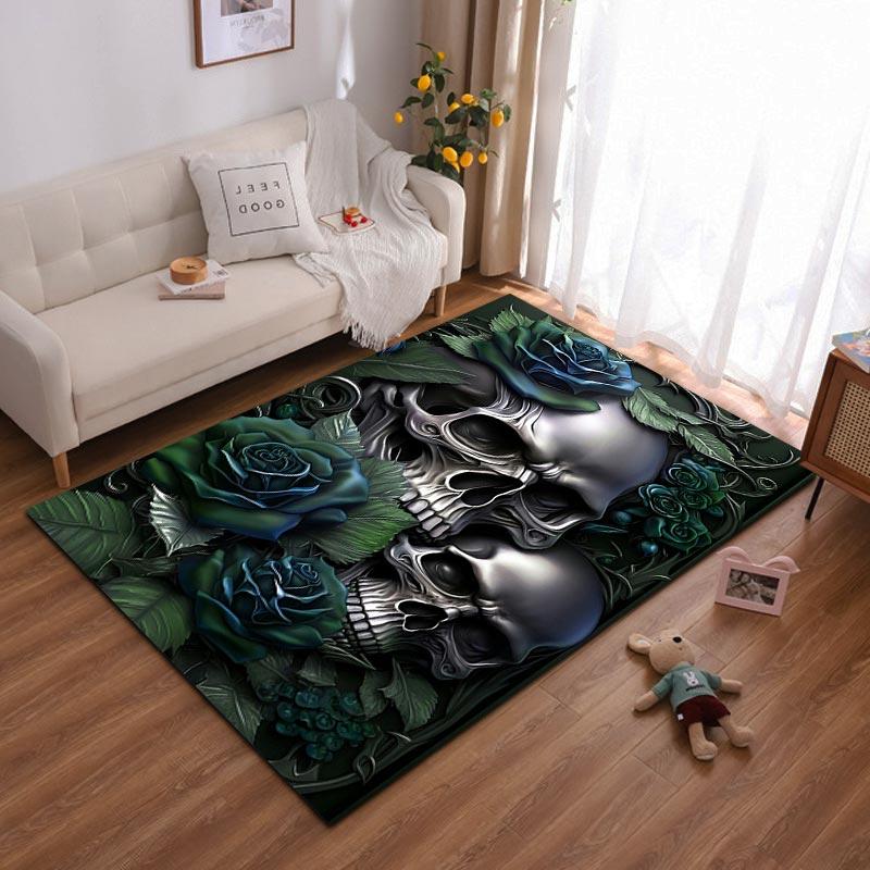 

Skull and Blue Rose Pattern Carpet with Dark Gothic Style Design Suitable for use as an anti-slip for living room bedroom sofas 40x60cm( 15x23in )