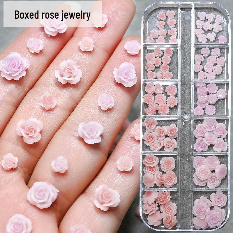 

Rose Ombre Camellia Flower Nail Art Resin Embellishments with Rhinestones