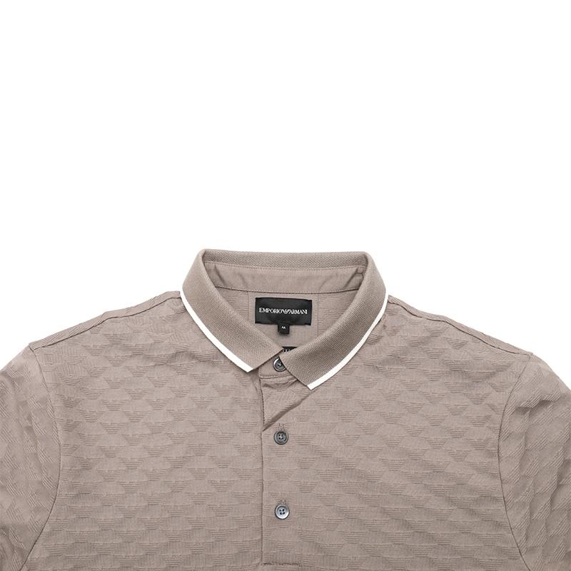 Emporio Armani Ss24 Striped Trim Textured Knit Polo Shirt Men Polo Shirts Gray 8N1FP0-1JHWZ-0650