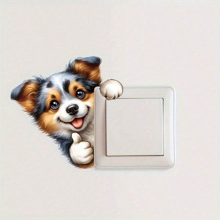 Cartoon Cute Pet Animal Wall Stickers, Open Light Socket Stickers, Living Room, Bedroom, Room Decoration, Self Adhesive Wall Stickers