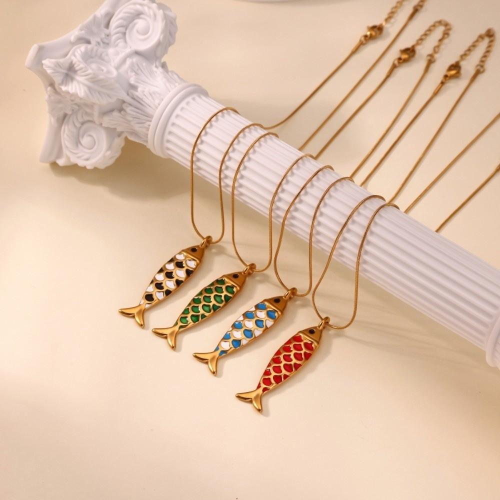 Elegant Enamel Ocean Necklace Snake Chain Marine Life Necklace Cute Fish Pendant Necklace  Daily
