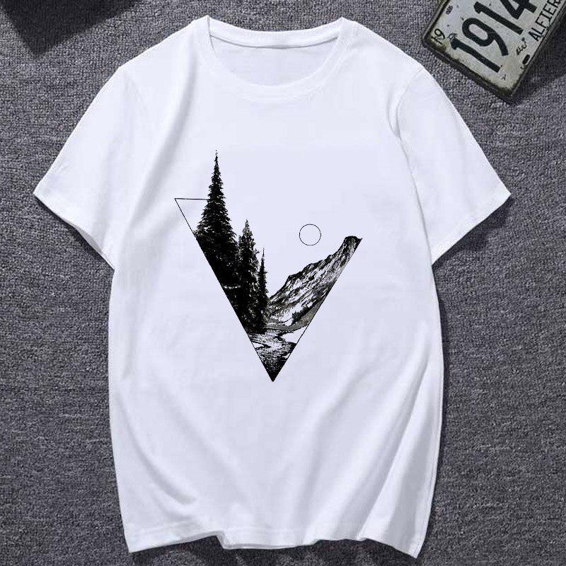 Between the Mountains Black and White T-shirt for Women/Large Size (USA Size) (