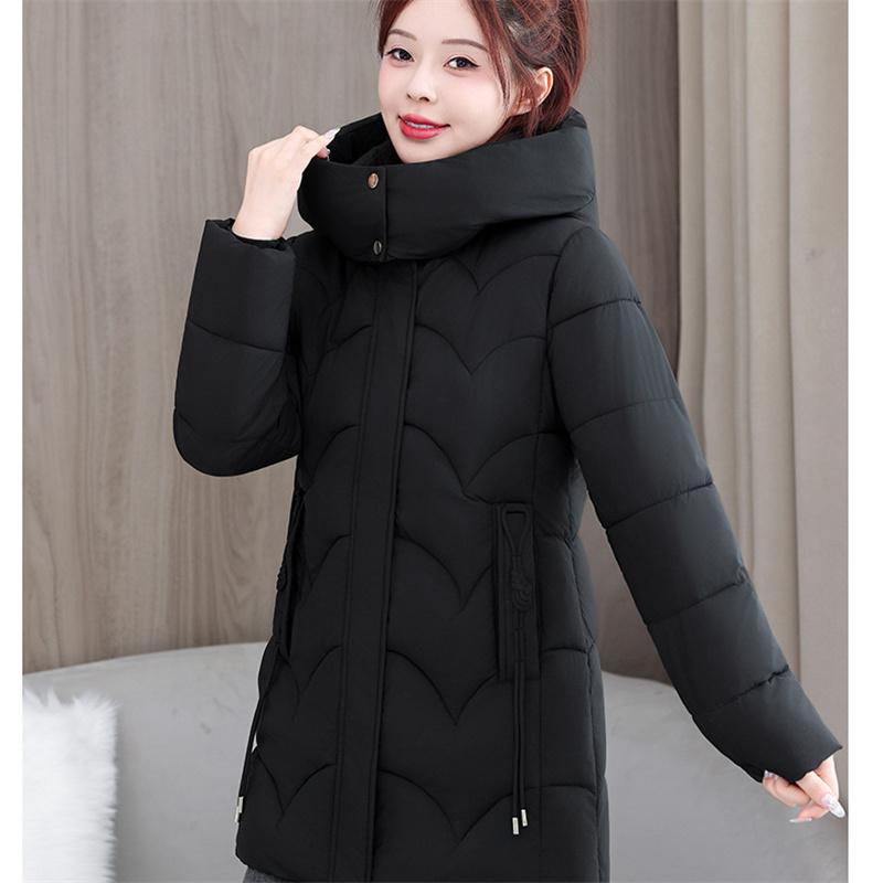 Winter Women's Thick And Warm Mid To Long Hooded Cotton Jacket M-3XL