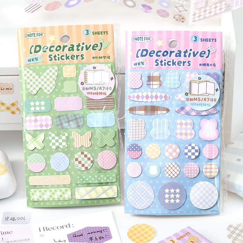 3sheet Simplicity Cute Sticker for M5 Size Scrapbook Note Plaid Butterfly Dot Style Journaling Sticker DIY Decor Decal Kid Gift