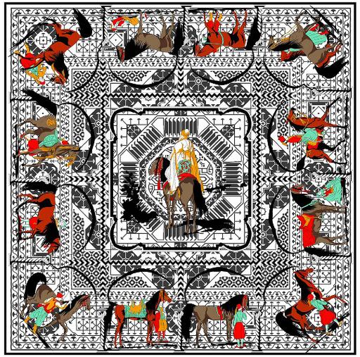 130CM Silk Scarf Women Large Shawls War Horse And Knight Print Stoles Square Bandana Kerchief Scarf Female Foulards