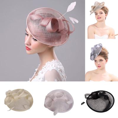 Moda Düğün Kadın Fascinator Örgü Şapka Kurdeleler Ve Tüyler Parti Şapkası
