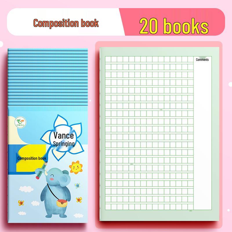 Standard 300-Grid Composition Notebook for Grades 3-5, Featuring Cartoon Design and Comment Section
