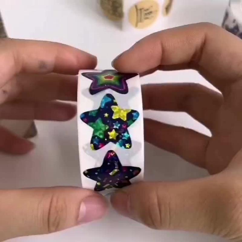 500pcs Star Stickers Roll, Gift Packaging Label, Glossy Self-Adhesive Paper Stickers, Glittery Round Star Shapes,student Rewards