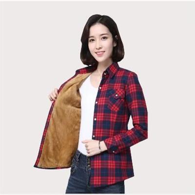 Women Autumn Winter Plaid Shirt Long Sleeve Thick Warm Fleece Shirts Casual Turn Down Collar Coat Fashion  Female Clothes