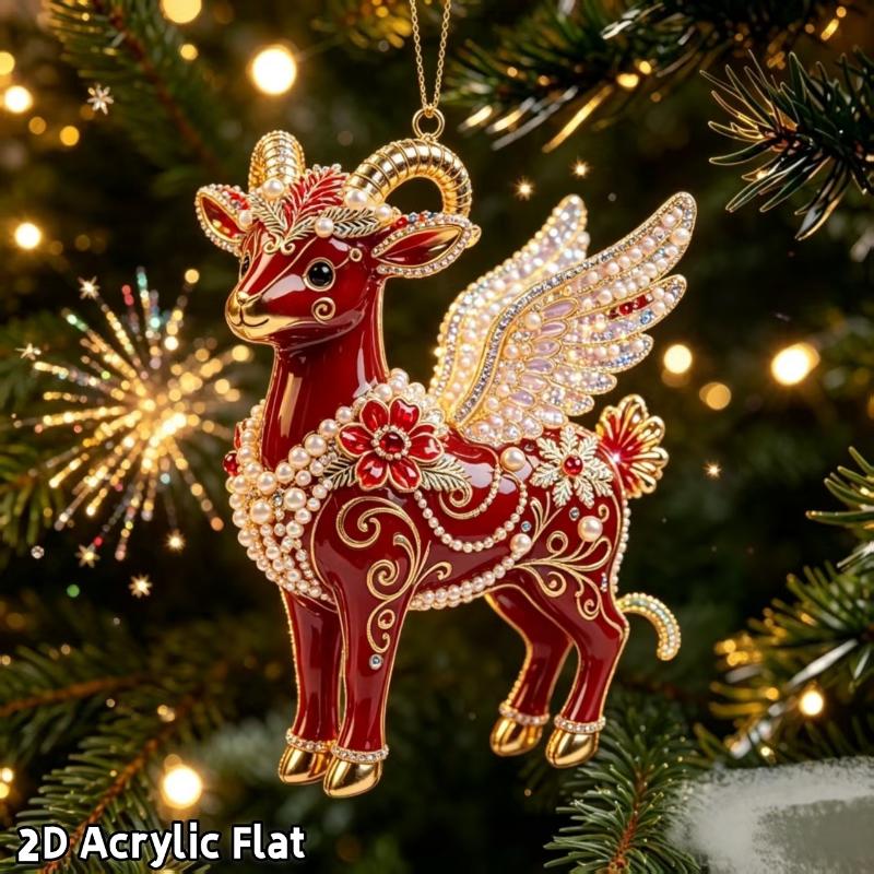 Ornament Agățat Capră Strălucitoare Model Plat Acrilic 2D Pandantiv Animal Farmec Oglindă Retrovizoare Mașină Ornament Brad de Crăciun