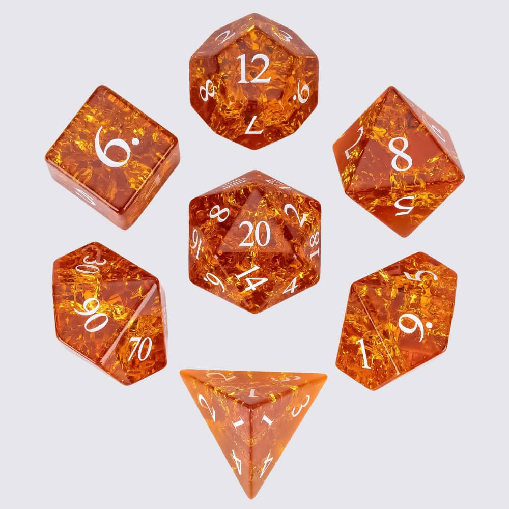 Cusdie Glass DND Dice Set 7-Die Handmade Shattered Glass D4-D20 Polyhedral Dice with Leather Box for Tabletop RPG Collection