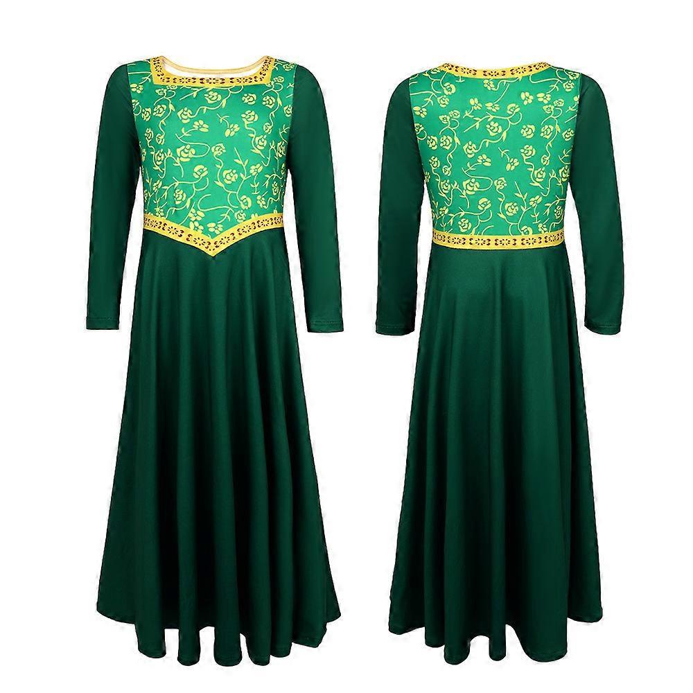Halloween Shrek Fiona Princess Cosplay Green Dress Costume for Kids Adults Unisex Party Outfit
