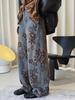 Women's Winter Retro Korean Fleece Yellow Embroidery Scimitar Jeans