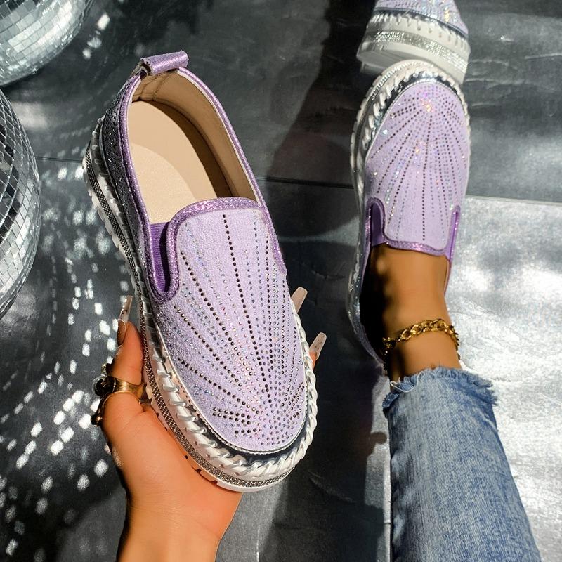 

Fashion 2025 Spring Rhinestone Single Shoes Platform Trifle Loafers Women s Casual Versatile Sneakers 45 фиолетовый