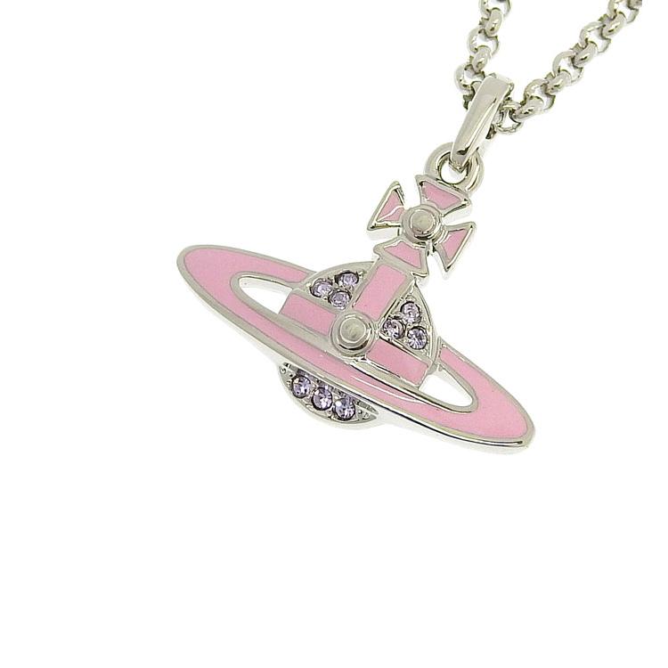 Vivienne Westwood Neil Saturn Design Platinum Necklace Women necklace Silver Pink 6302039P02P595