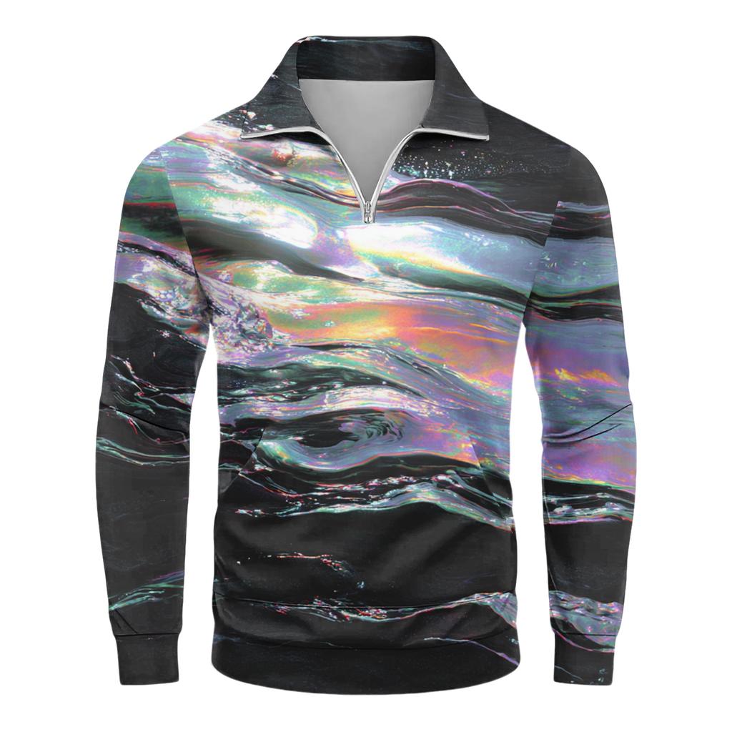 Men's Loose Casual 1/4 Zip Sweatshirt Fashion Printed Long Sleeve Top With Pockets