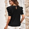 Summer  Women Clothing 2023 Fashion Elegant Office Lady Chiffon Blouse Solid Color Puff Sleeve V-neck Slim Tops Blusas 24766