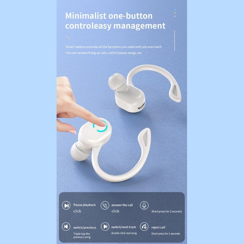 Wireless Earbuds with Earhooks Bluetooth-compatible Single Earphone Business Headphone Over Ear Buds Long Battery Life