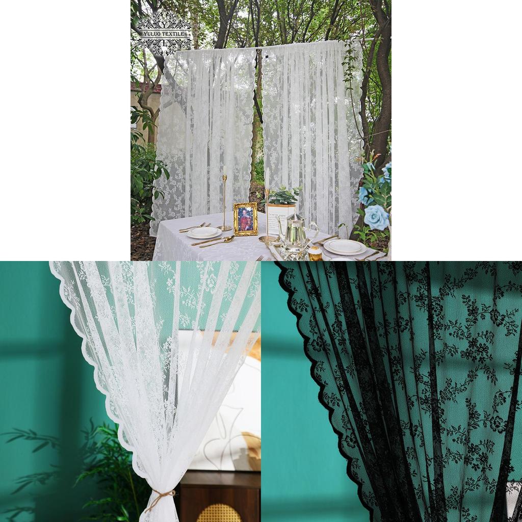 French Floral Lace Window Curtain With Rod Pulling Design For Home Decor