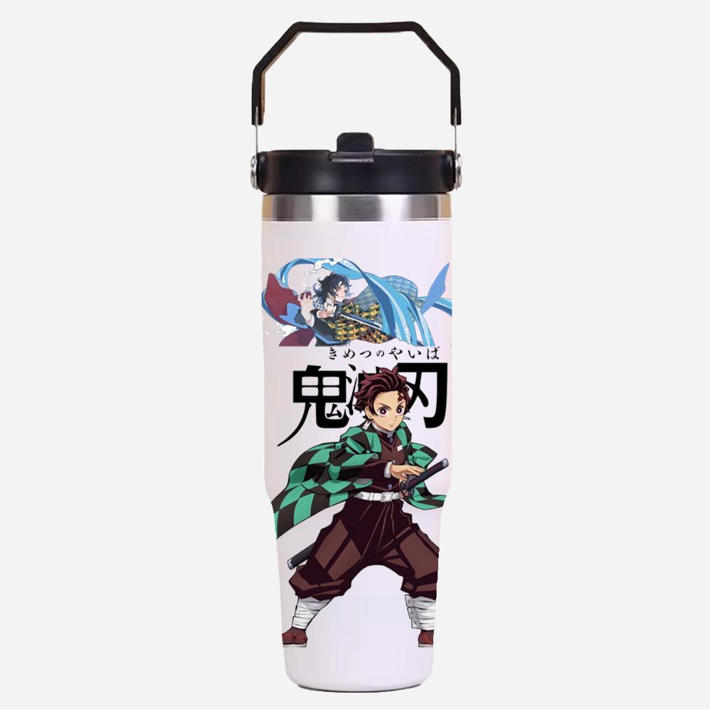 30oz Anime Demon Slayer Printed Simple Solid Color Stainless Steel Thermos Water Cup Thermal Insulation Cold Ice Cup Kid Gift