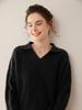 Women's Thick Three-Strand Twisted Cashmere Knit Sweater, Long Sleeve, Polo Collar, Loose Fit, Soft & Skin-Friendly.