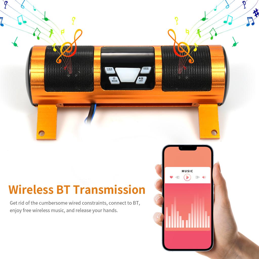 Motorcycle Stereo Speaker, Waterproof BT MP3 Music Player Audio Amplifier System, Handlebar Mounted Sound Bar with USB,