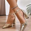 Fashion Women High Heel Shoes Sexy Pointed Toe Shallow Mouth Versatile Autumn Pumps Fashion Ankle Buckle Strap Chunky Heeled Ladies Shoe