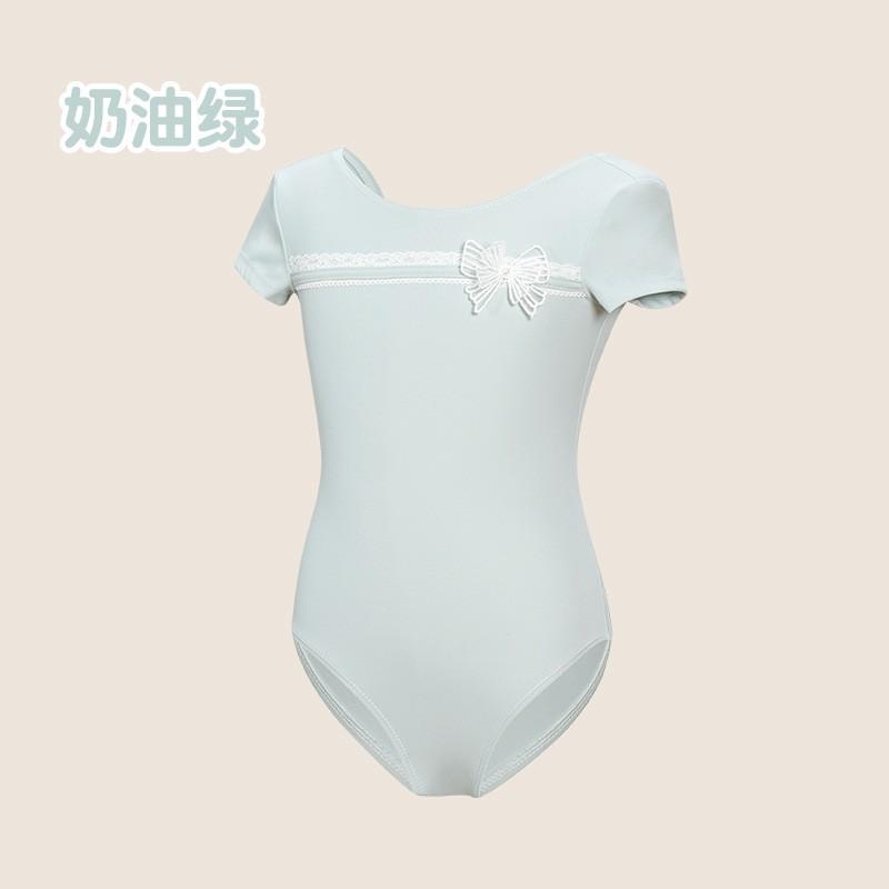 Girls Short Sleeve Ballet Leotard Kids Dance Practice Gymnastics Bodysuit Chinese Exams