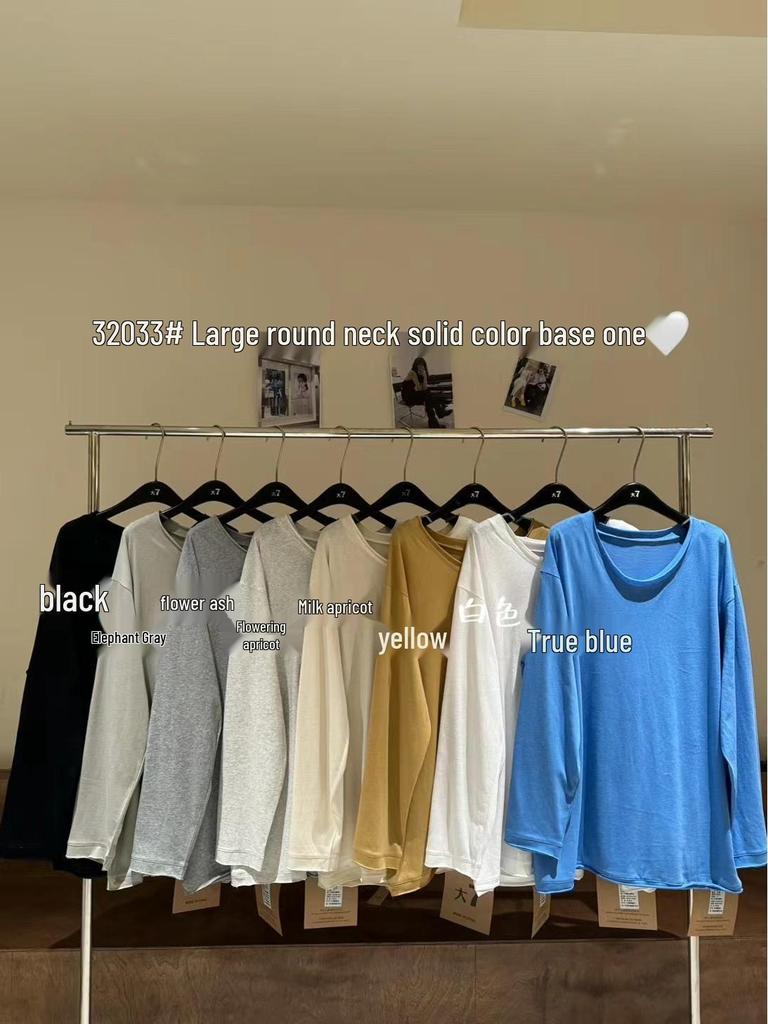 Da 7 Women's Spring Loose Plus Size Off-Shoulder U-Neck Long Sleeve T-Shirt