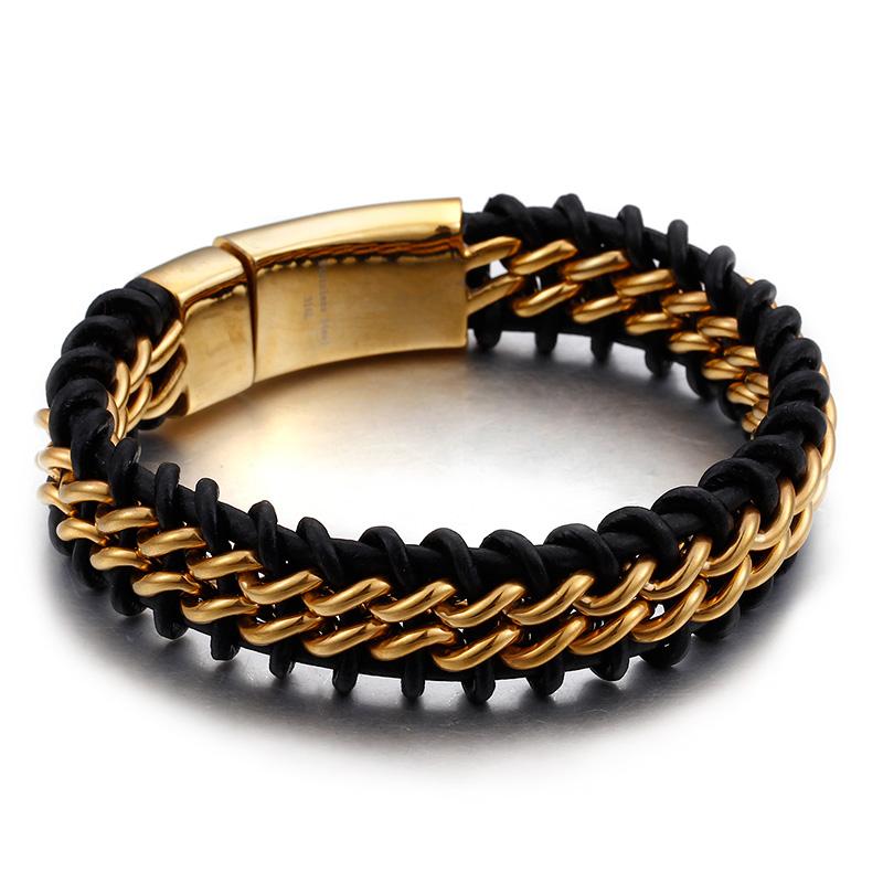 KALEN Leather Titanium Braided Bracelet Bigiotteria in Acciaio Inox Bracciali for Men 22 CM&Vintage