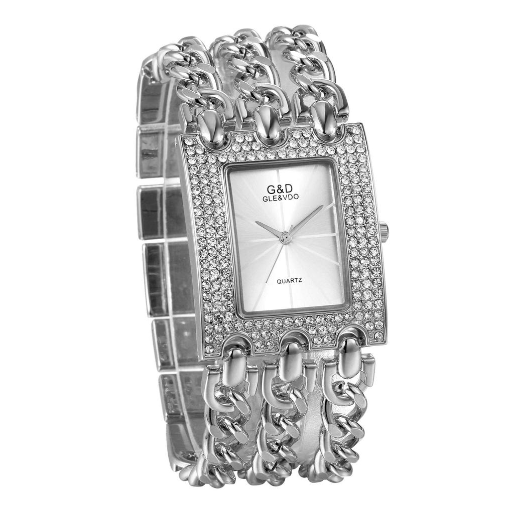 JEWELRYWE Square Quartz Stylish Bracelet Stylish Silver Women's Watch, Japanese-Made Movement, Waterproof, Watch, Accessory,