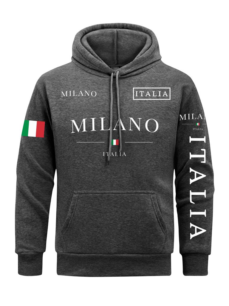 New Autumn and Winter Italian Flag Milan City Print Men's Pure Cotton Hoodie Casual Simple Large Size Street Jumper Sweatshirt