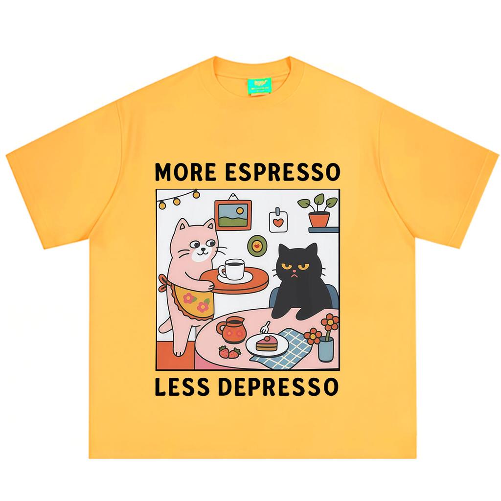 Fashion Funny Cat More Espresso Less Depresso T Shirt Unisex Unisex Aesthetic Vintage Tshirt Cartoon Cute Cotton Oversized T Shirts