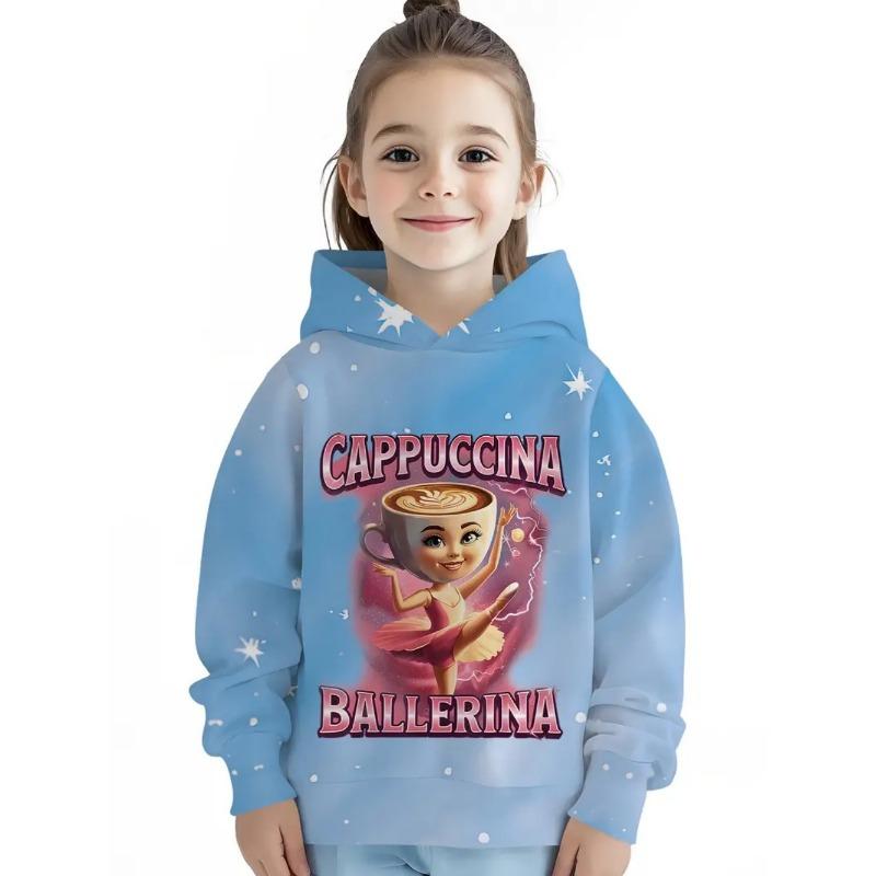 Cappuccina Ballerina Funnu Italian Brainrot Meme Girl Clothes Hoodies Autumn Winter Long Sleeve Sweatshirts Casual Children Tops